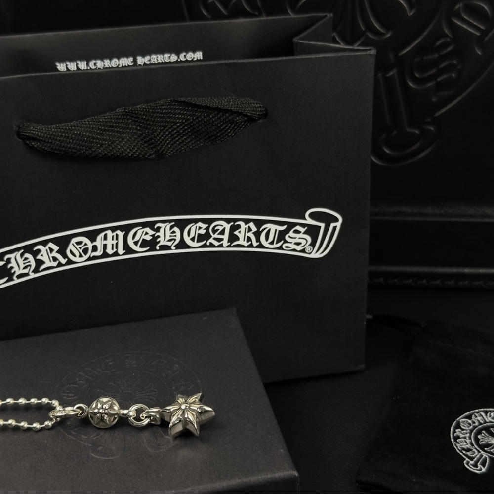 Chrome Hearts Cross Ball Star Pendant 24 Inch Necklace 925 Silver Ball Chain